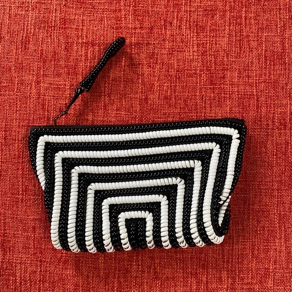 Vintage Handbags - VTG 40’s Black White Stripes Telephone Cord Wire Clutch Bag Purse
